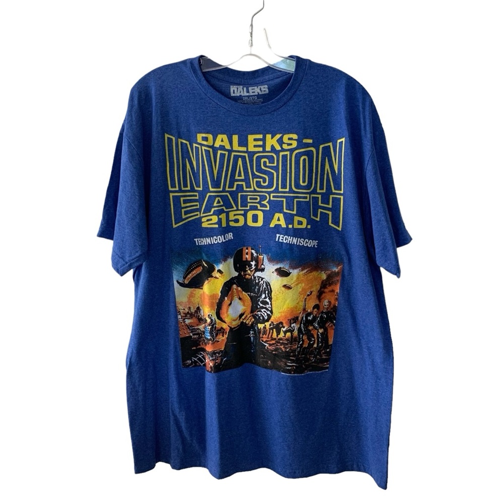 NEW Doctor Who Invasion Earth Blue Graphic T Shirt Invasion Earth Men’s M, 2XL